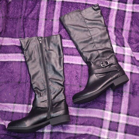 BLACK BUCKLE RIDING BOOTS 7.5 Style & Co Nadine Classic Fall Gothic Calf Office - Picture 4 of 11